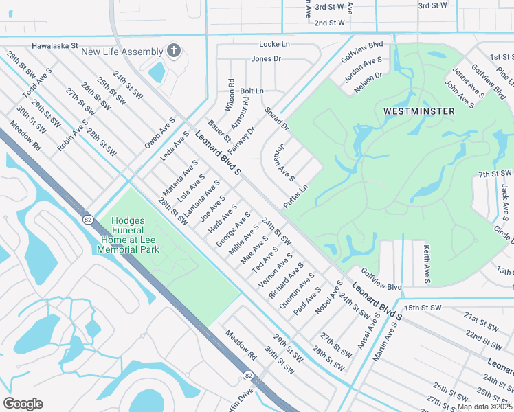 map of restaurants, bars, coffee shops, grocery stores, and more near 4924 24th Street Southwest in Lehigh Acres