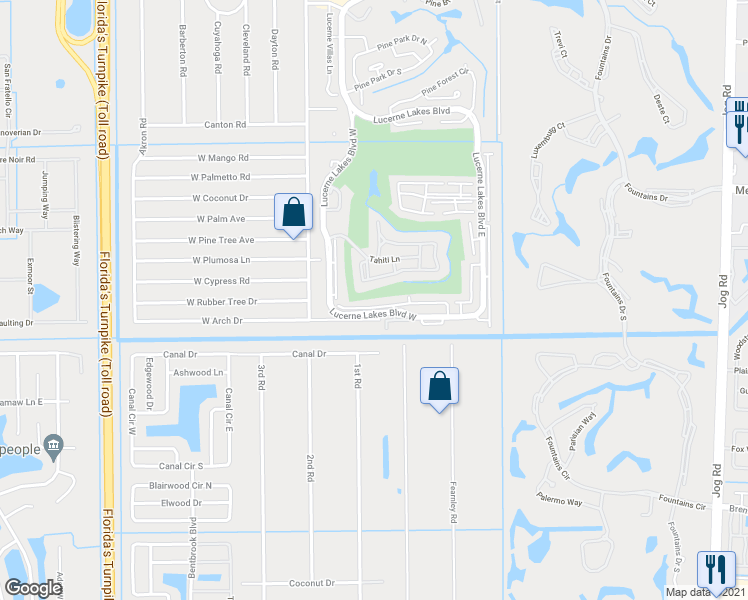 map of restaurants, bars, coffee shops, grocery stores, and more near 4735 Lucerne Lakes Boulevard West in Lake Worth