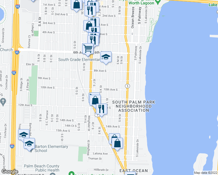 map of restaurants, bars, coffee shops, grocery stores, and more near 926 South L Street in Lake Worth