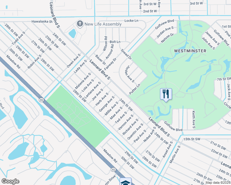 map of restaurants, bars, coffee shops, grocery stores, and more near 4924 24th Street Southwest in Lehigh Acres