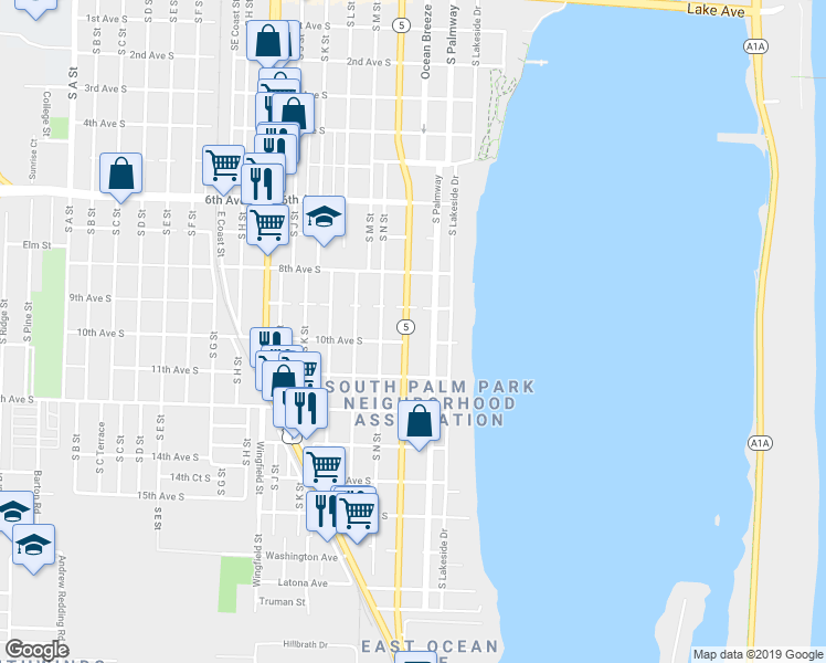 map of restaurants, bars, coffee shops, grocery stores, and more near 928 South Federal Highway in Lake Worth