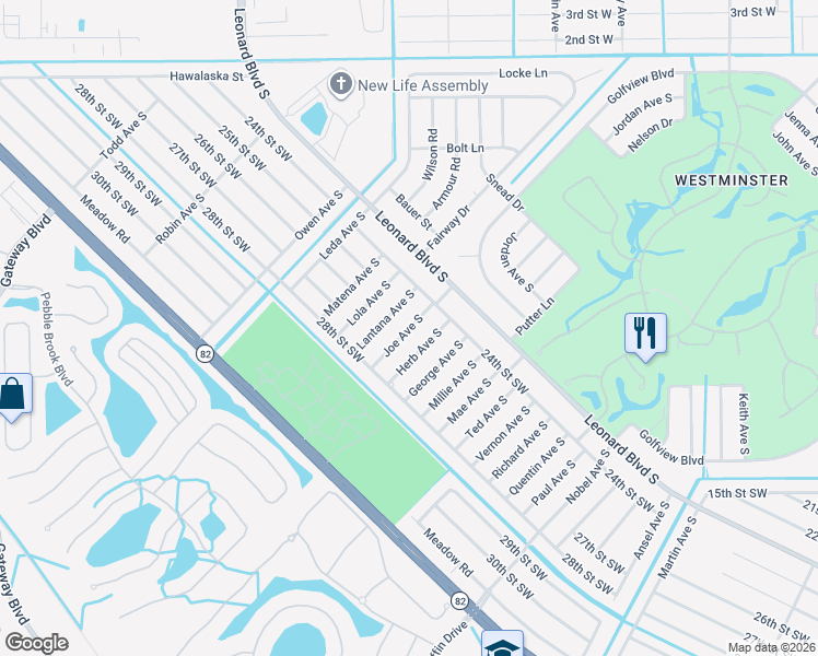 map of restaurants, bars, coffee shops, grocery stores, and more near 2422 Joe Avenue South in Lehigh Acres