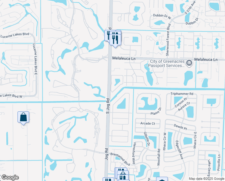 map of restaurants, bars, coffee shops, grocery stores, and more near 1901 Timberlane Circle in Greenacres