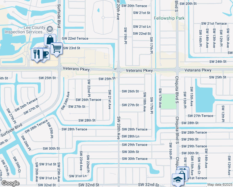 map of restaurants, bars, coffee shops, grocery stores, and more near 2600 Southwest 20th Avenue in Cape Coral