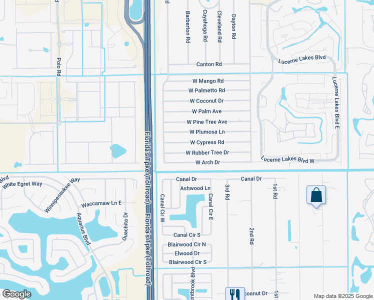 map of restaurants, bars, coffee shops, grocery stores, and more near 104 West Rubber Tree Drive in Lake Worth