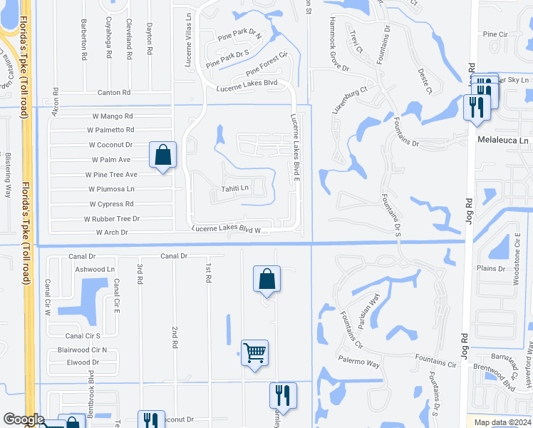 map of restaurants, bars, coffee shops, grocery stores, and more near 4723 Lucerne Lakes Boulevard East in Lake Worth