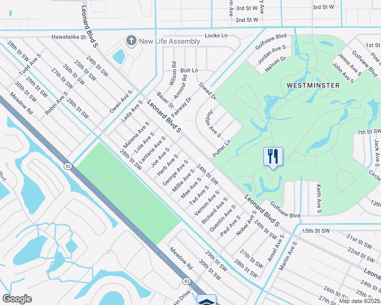 map of restaurants, bars, coffee shops, grocery stores, and more near 4924 24th Street Southwest in Lehigh Acres