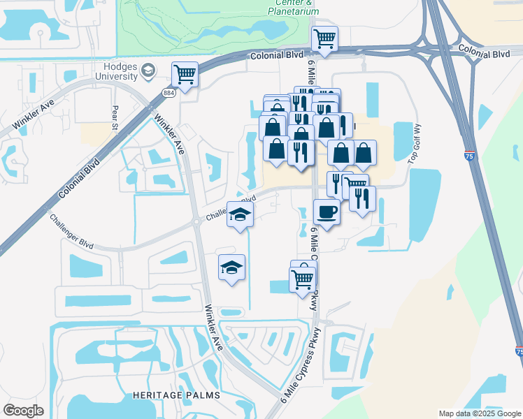 map of restaurants, bars, coffee shops, grocery stores, and more near 4680 Challenger Boulevard in Fort Myers