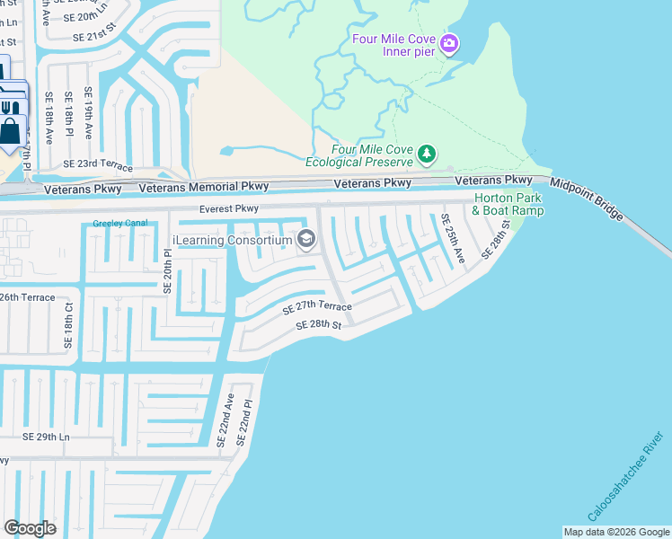 map of restaurants, bars, coffee shops, grocery stores, and more near 2611 Southeast 23rd Avenue in Cape Coral