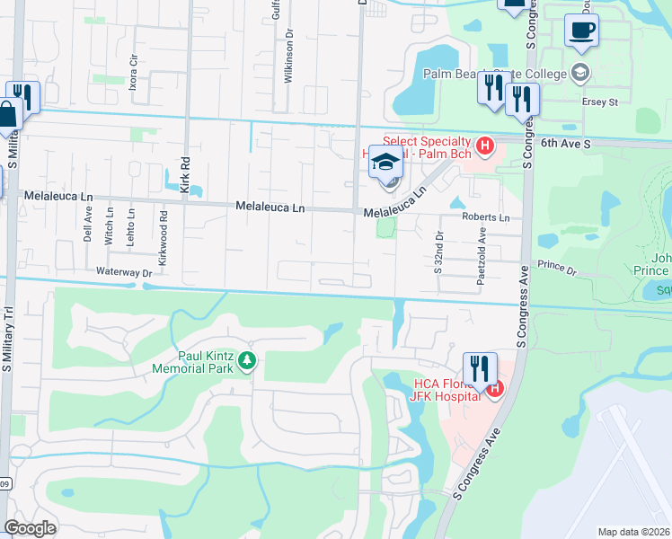 map of restaurants, bars, coffee shops, grocery stores, and more near 3548 Brooklyn Lane in Lake Worth