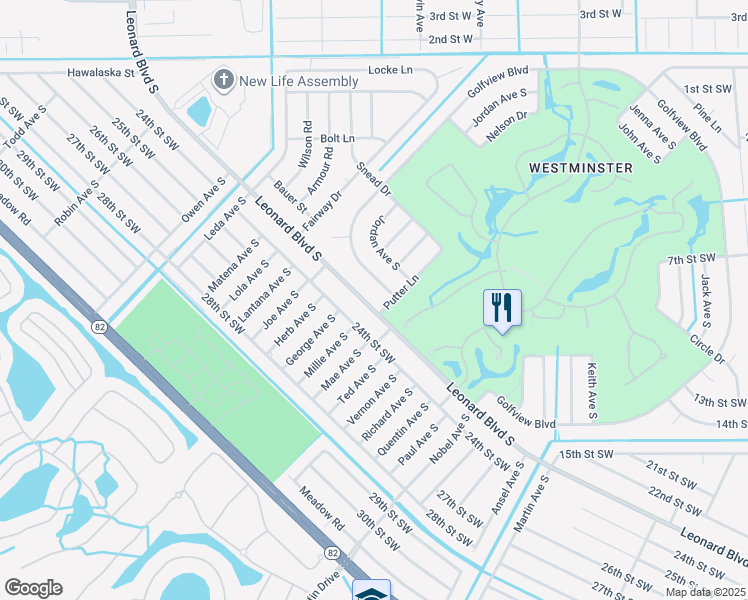 map of restaurants, bars, coffee shops, grocery stores, and more near 4912 Leonard Boulevard South in Lehigh Acres