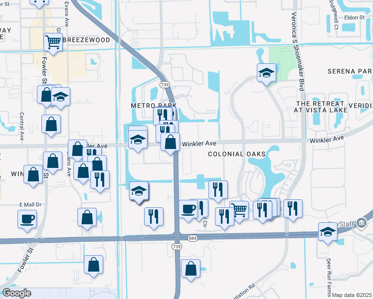map of restaurants, bars, coffee shops, grocery stores, and more near 4160 Castilla Circle in Fort Myers