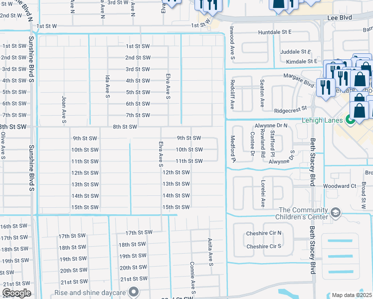 map of restaurants, bars, coffee shops, grocery stores, and more near 2603 10th Street Southwest in Lehigh Acres