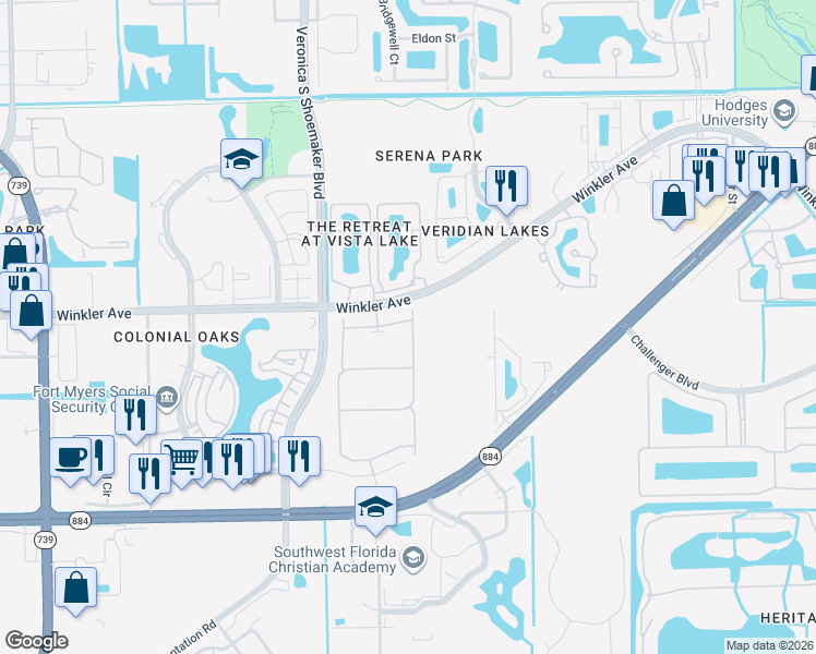 map of restaurants, bars, coffee shops, grocery stores, and more near 4180 Bluegrass Drive in Fort Myers
