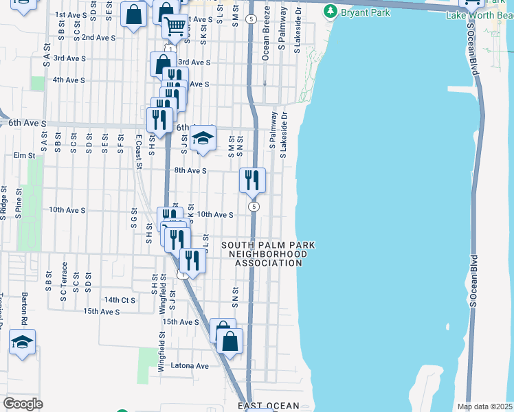 map of restaurants, bars, coffee shops, grocery stores, and more near 928 South Federal Highway in Lake Worth