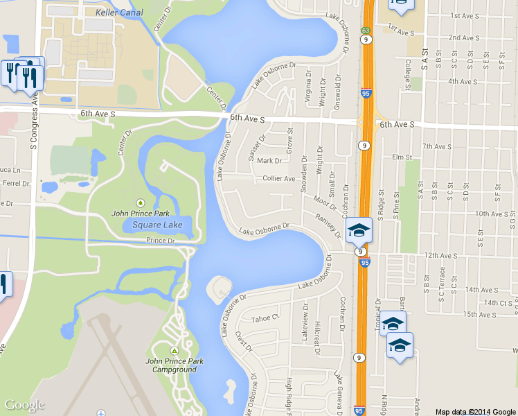 map of restaurants, bars, coffee shops, grocery stores, and more near 215 Cynthia Lane in Lake Worth