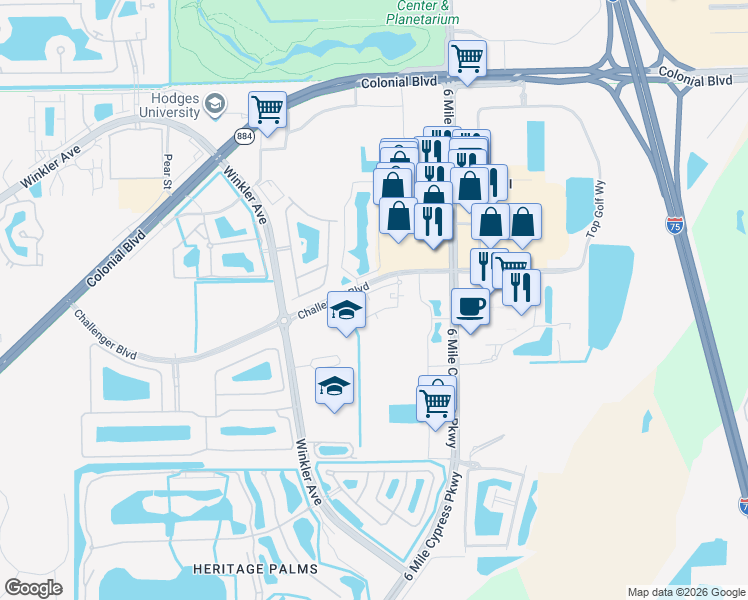 map of restaurants, bars, coffee shops, grocery stores, and more near 4795 Cypress Gardens Loop in Fort Myers