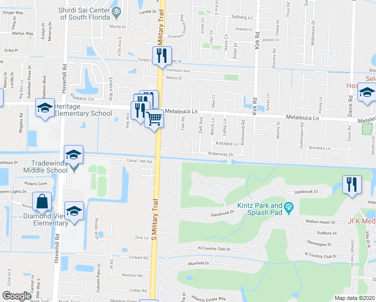 map of restaurants, bars, coffee shops, grocery stores, and more near 4966 Freedom Circle in Lake Worth