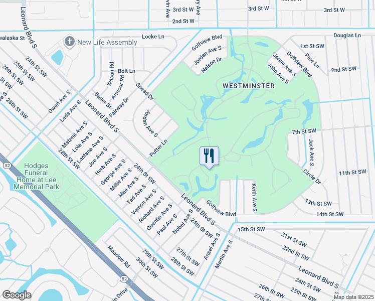 map of restaurants, bars, coffee shops, grocery stores, and more near 2229 Hampstead Court in Lehigh Acres