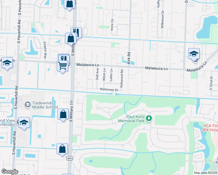 map of restaurants, bars, coffee shops, grocery stores, and more near 4187 Waterway Drive in Lake Worth