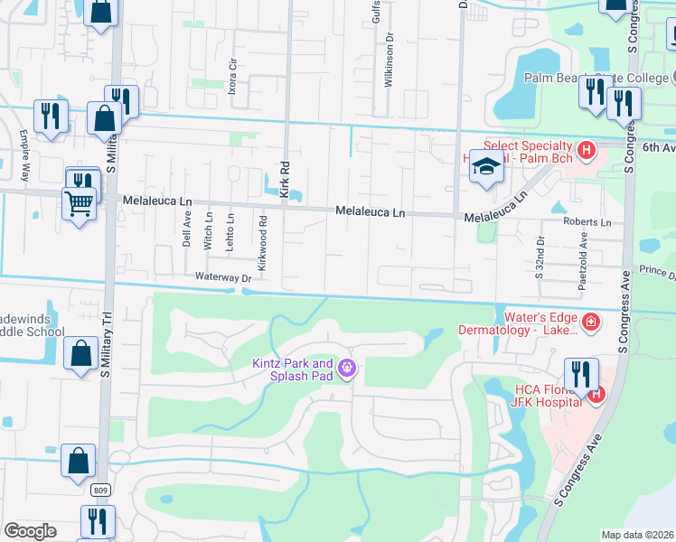map of restaurants, bars, coffee shops, grocery stores, and more near 1214 Mathis Street in Lake Worth