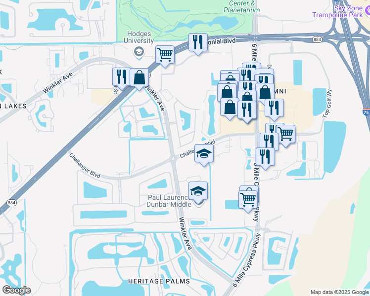 map of restaurants, bars, coffee shops, grocery stores, and more near 3878 Cherrybrook Loop in Fort Myers