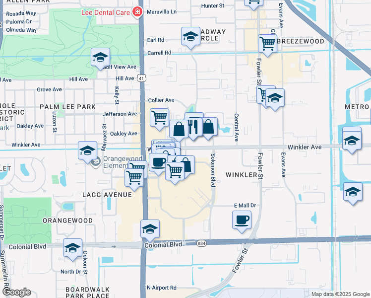 map of restaurants, bars, coffee shops, grocery stores, and more near 3954 Broadway in Fort Myers