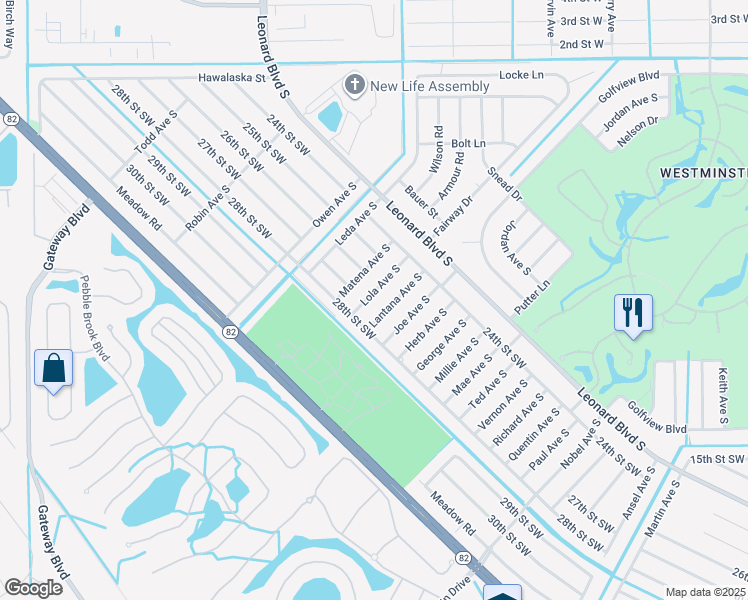 map of restaurants, bars, coffee shops, grocery stores, and more near 2433 Lola Avenue South in Lehigh Acres
