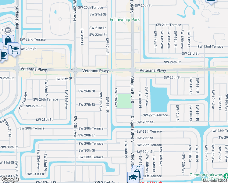 map of restaurants, bars, coffee shops, grocery stores, and more near 2538 Southwest 17th Place in Cape Coral