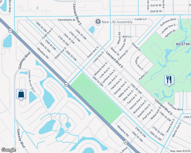 map of restaurants, bars, coffee shops, grocery stores, and more near 5005 28th Street Southwest in Lehigh Acres