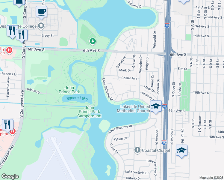map of restaurants, bars, coffee shops, grocery stores, and more near 215 Cynthia Lane in Lake Worth