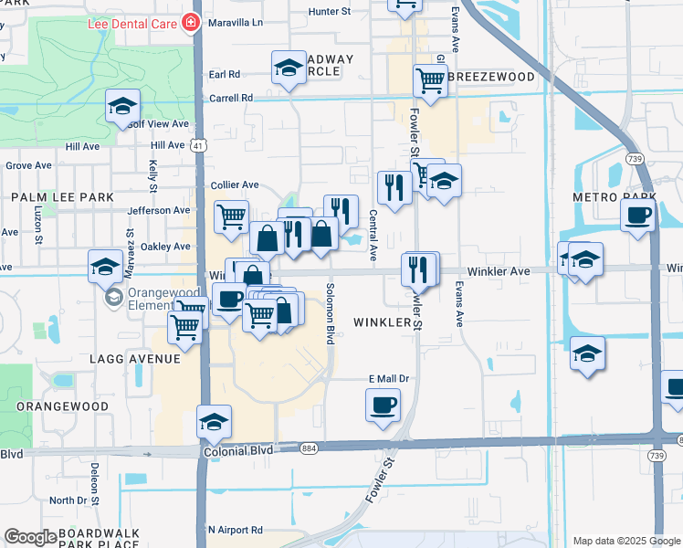 map of restaurants, bars, coffee shops, grocery stores, and more near 2346 Winkler Avenue in Fort Myers