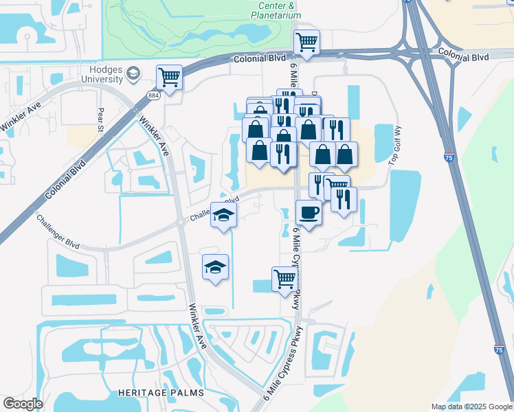 map of restaurants, bars, coffee shops, grocery stores, and more near Cypress Gardens Loop in Fort Myers