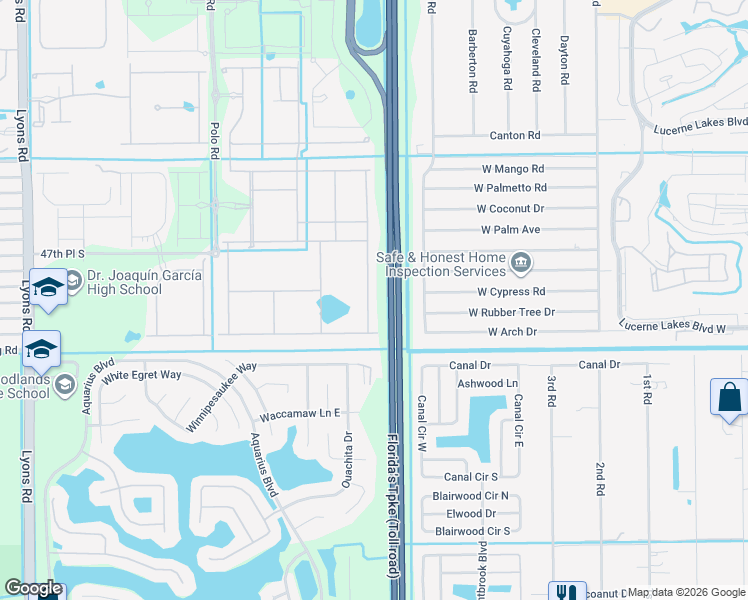 map of restaurants, bars, coffee shops, grocery stores, and more near 5032 Blistering Way in Lake Worth
