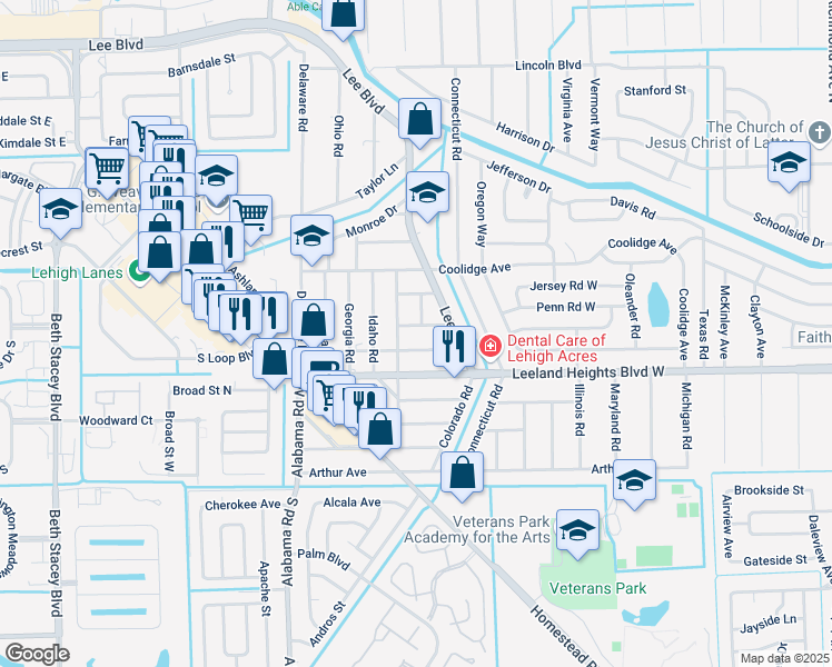 map of restaurants, bars, coffee shops, grocery stores, and more near 710 Jackson Lane in Lehigh Acres