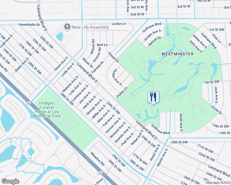 map of restaurants, bars, coffee shops, grocery stores, and more near 4912 Leonard Boulevard South in Lehigh Acres