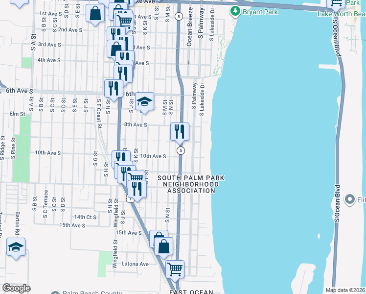 map of restaurants, bars, coffee shops, grocery stores, and more near 928 South Federal Highway in Lake Worth