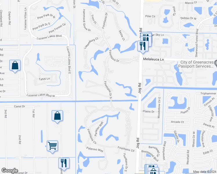 map of restaurants, bars, coffee shops, grocery stores, and more near 4766 Fountains Drive South in Lake Worth