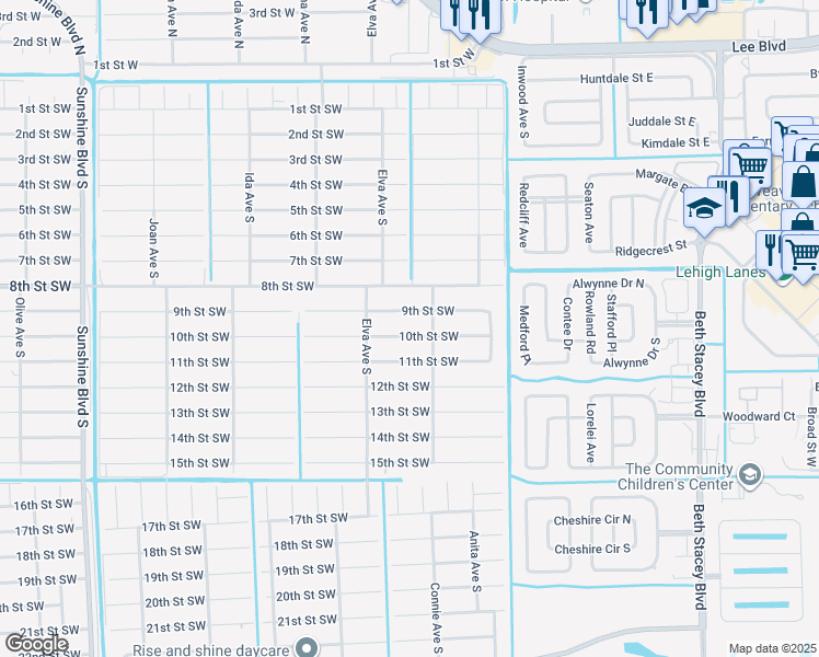 map of restaurants, bars, coffee shops, grocery stores, and more near 2603 10th Street Southwest in Lehigh Acres