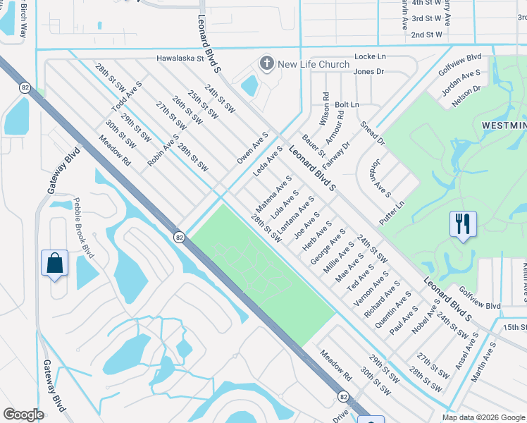 map of restaurants, bars, coffee shops, grocery stores, and more near 5005 28th Street Southwest in Lehigh Acres