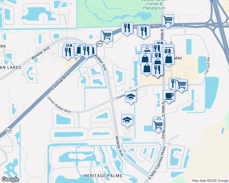 map of restaurants, bars, coffee shops, grocery stores, and more near 3874 Cherrybrook Loop in Fort Myers