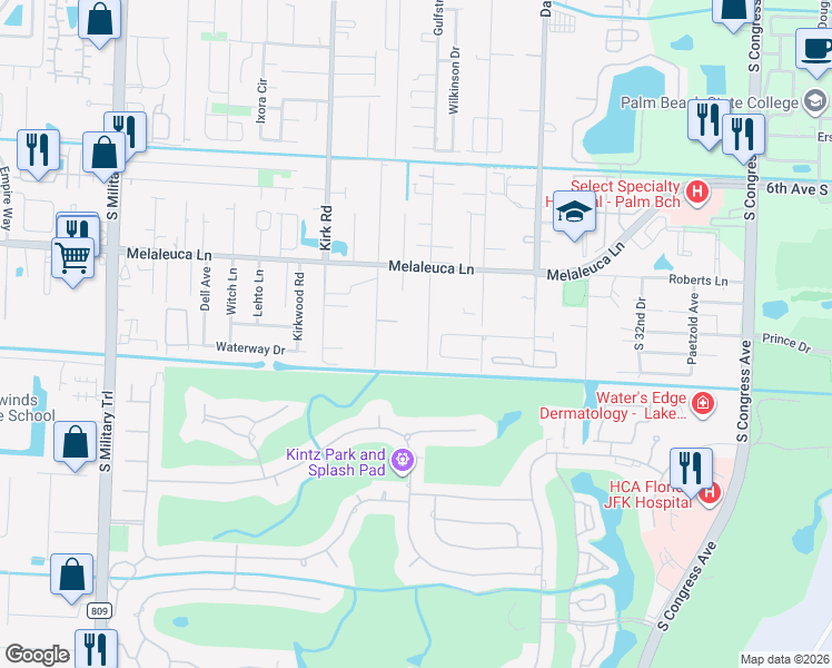 map of restaurants, bars, coffee shops, grocery stores, and more near 1214 Mathis Street in Lake Worth