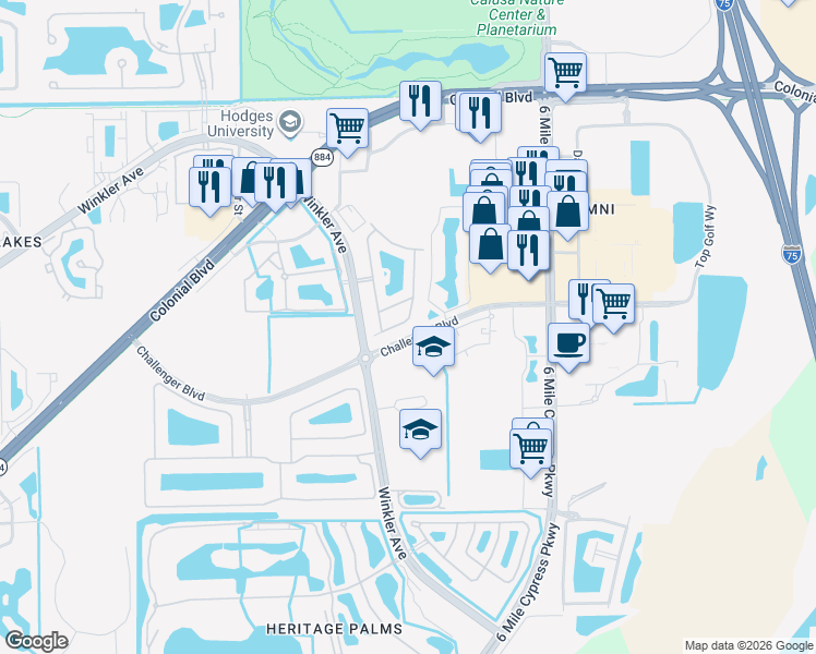 map of restaurants, bars, coffee shops, grocery stores, and more near 3898 Cherrybrook Loop in Fort Myers