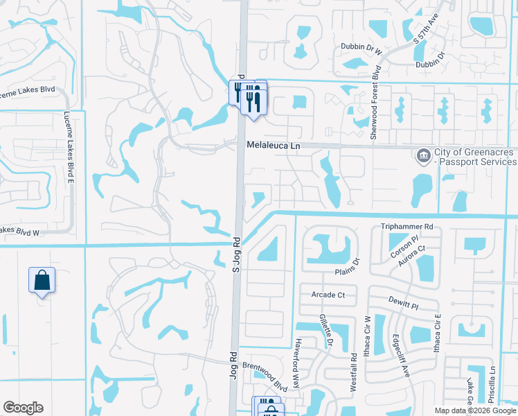 map of restaurants, bars, coffee shops, grocery stores, and more near 1901 Timberlane Circle in Greenacres