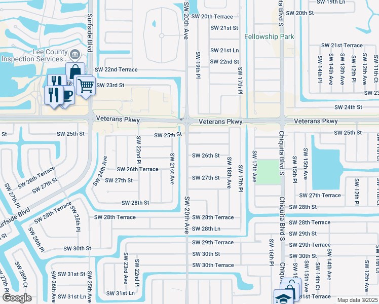 map of restaurants, bars, coffee shops, grocery stores, and more near 2600 Southwest 20th Avenue in Cape Coral