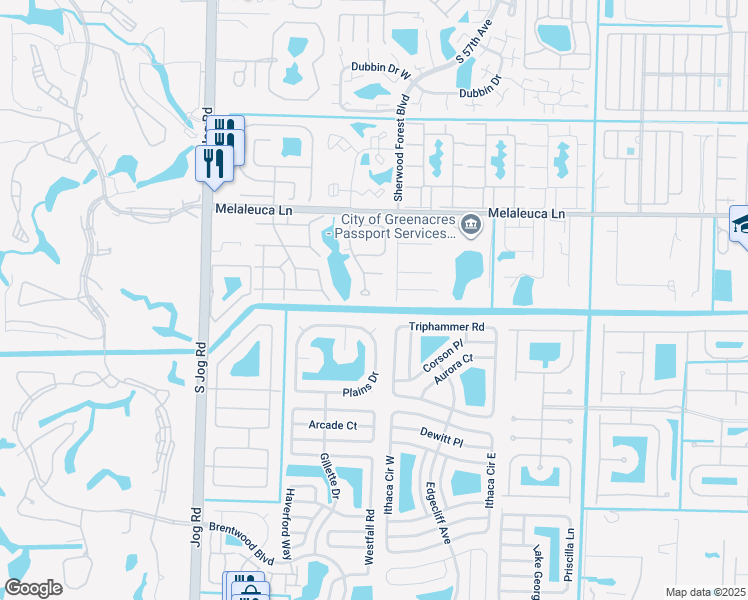 map of restaurants, bars, coffee shops, grocery stores, and more near 4726 Rainbow Drive in Greenacres