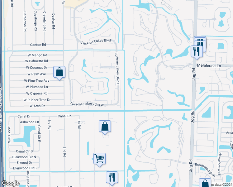 map of restaurants, bars, coffee shops, grocery stores, and more near 4696 Lucerne Lakes Boulevard East in Lake Worth