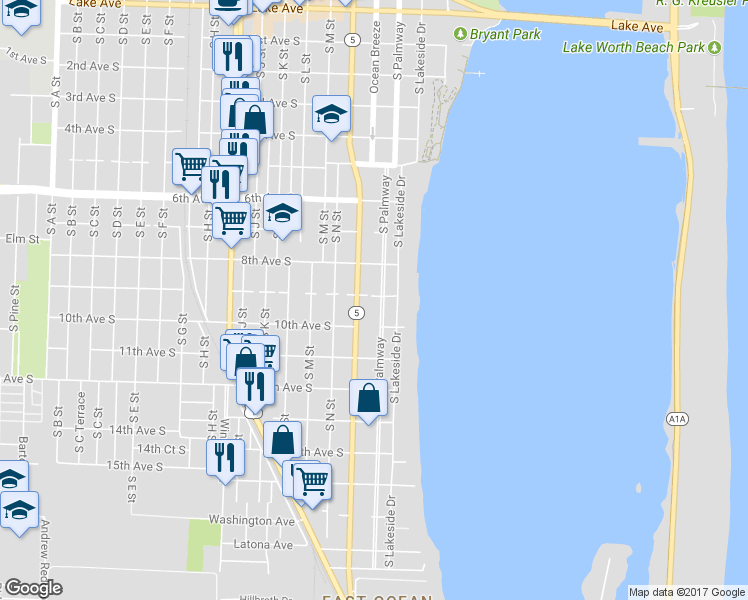 map of restaurants, bars, coffee shops, grocery stores, and more near 928 South Federal Highway in Lake Worth