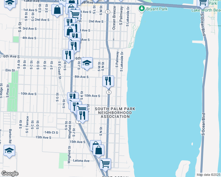 map of restaurants, bars, coffee shops, grocery stores, and more near 928 South Federal Highway in Lake Worth