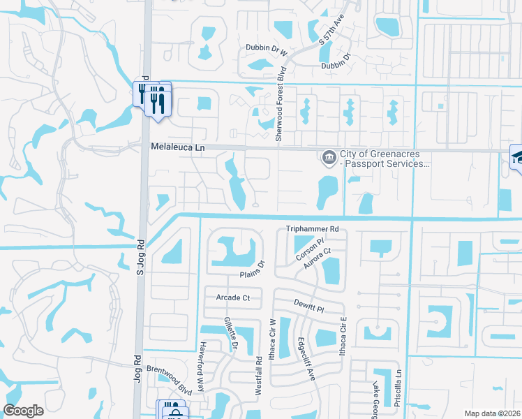 map of restaurants, bars, coffee shops, grocery stores, and more near 4726 Rainbow Drive in Greenacres